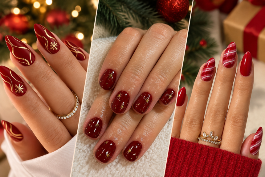 christmas nails winter red
