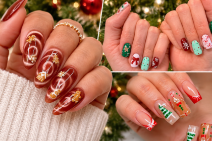 christmas nails gingerbread french tip