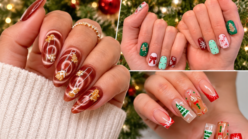 christmas nails gingerbread french tip