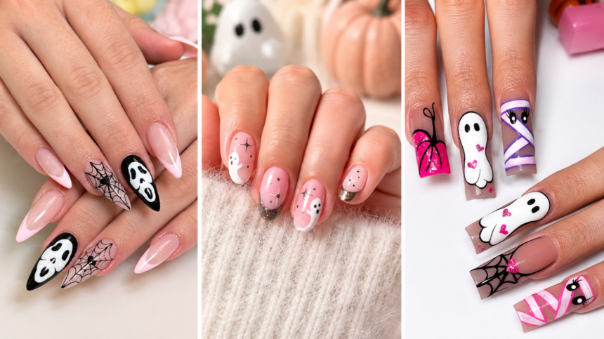 pink halloween nails​